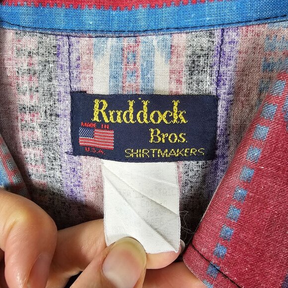 Ruddock Bros Western Button-Up Shirt XXL Red Aztec Stripe Pattern Made In USA - Picture 4 of 6
